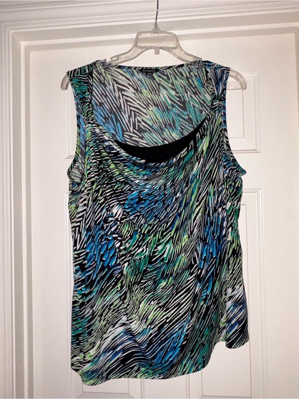 George Sleeveless Printed Scoop Neck Top - Blue/Green 3X
